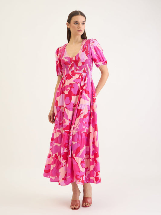 Elle Women Pink Aop V Neck Dress