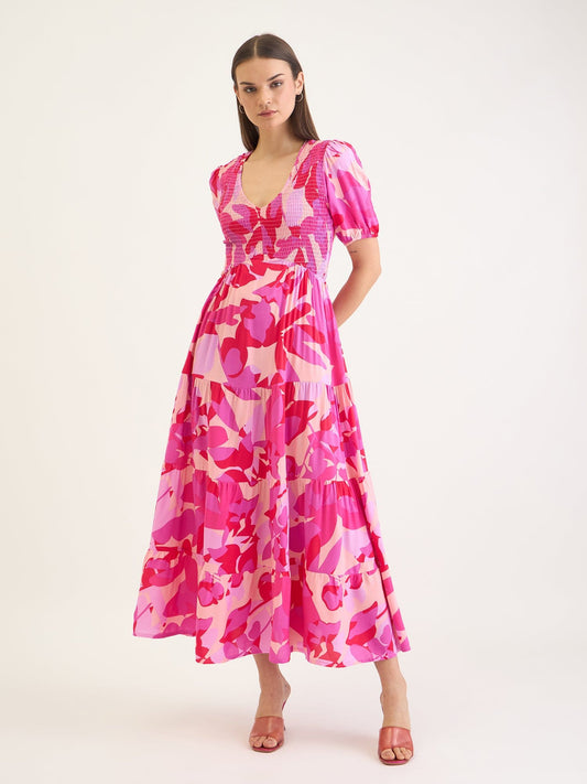 Elle Women Pink Aop V Neck Dress