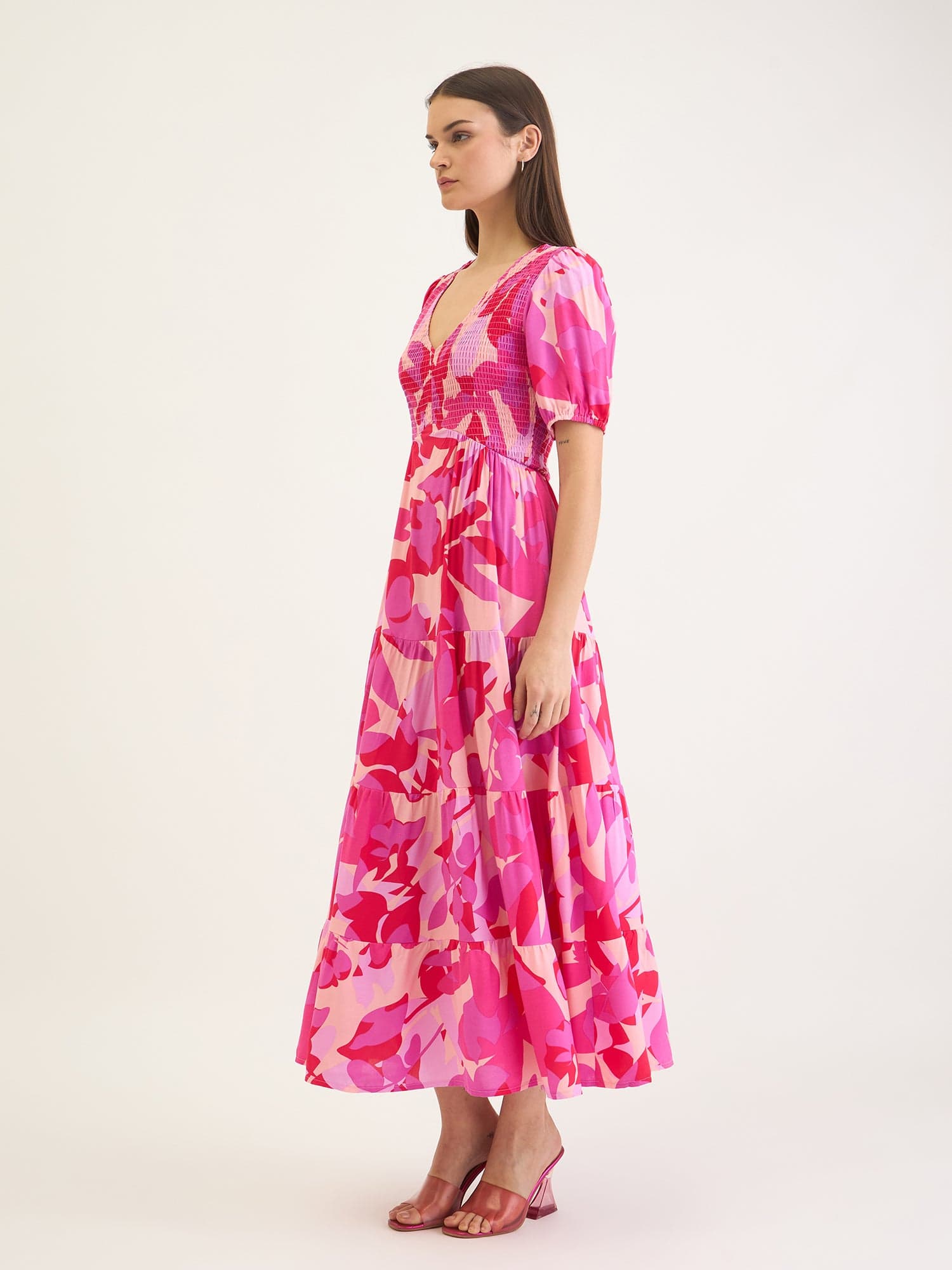 Elle Women Pink Aop V Neck Dress