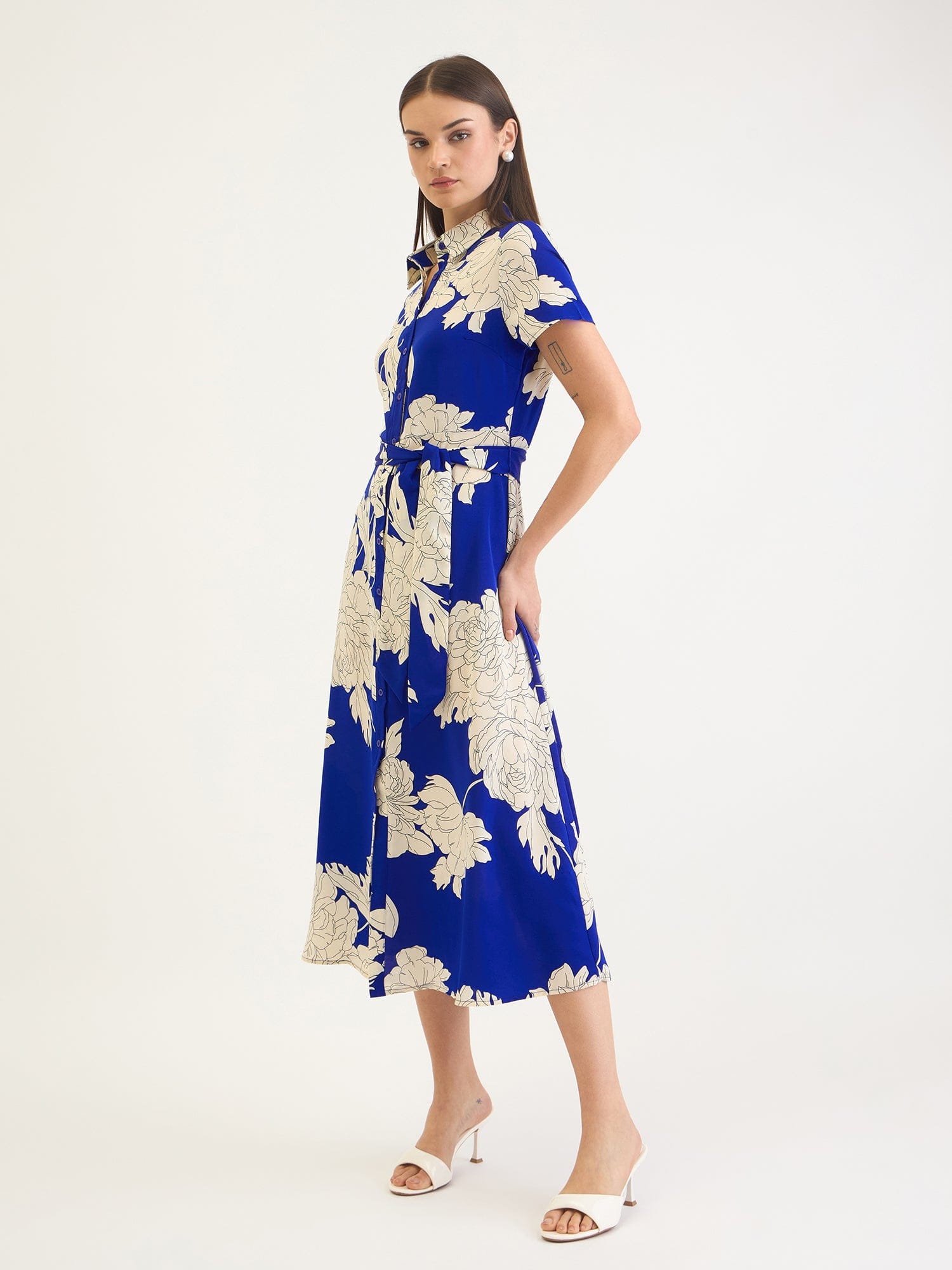 Elle Women Blue Aop Shirt Collar Dress