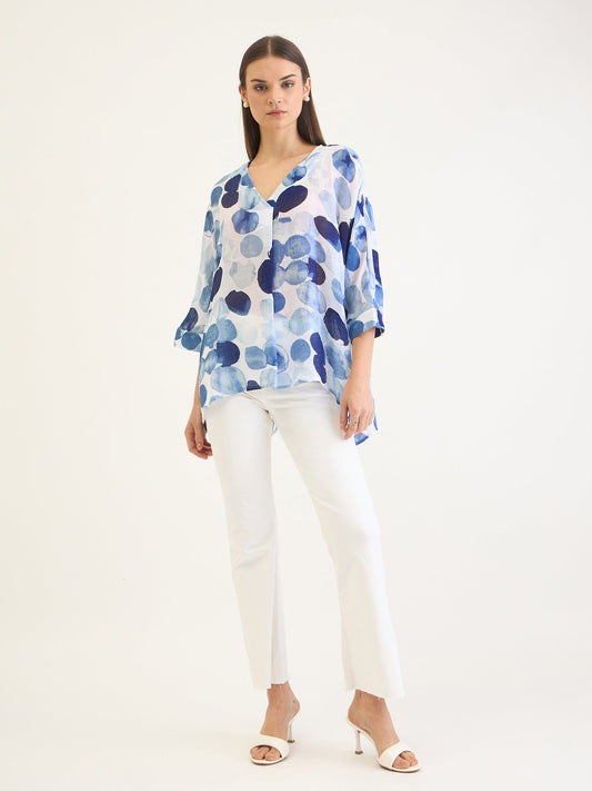 Elle Women Blue Aop V Neck Top