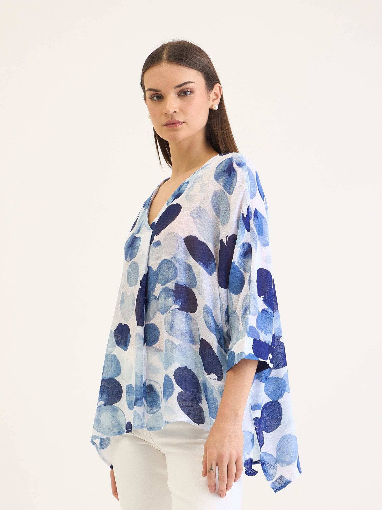 Elle Women Blue Aop V Neck Top