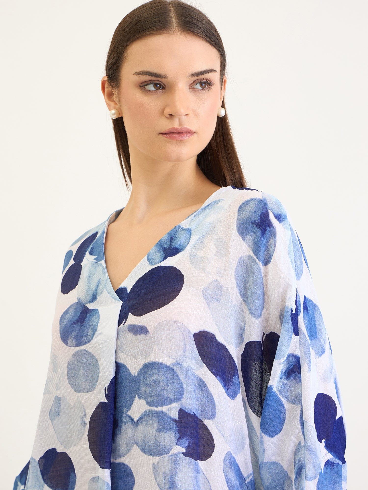 Elle Women Blue Aop V Neck Top