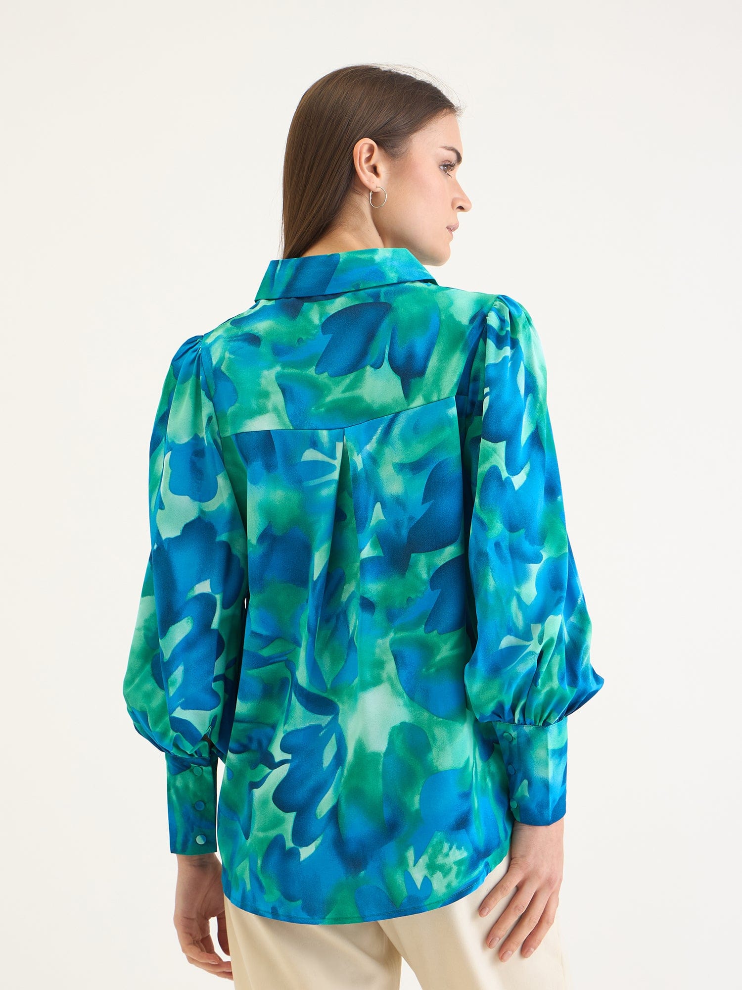 Elle Women Blue Printed Collar Shirt