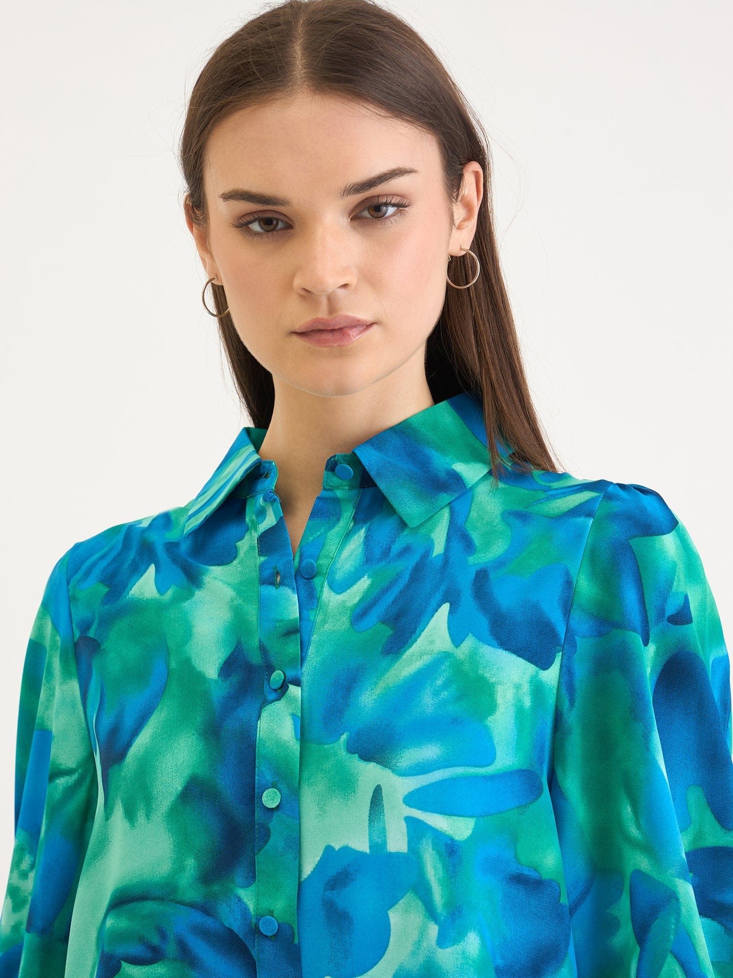 Elle Women Blue Printed Collar Shirt