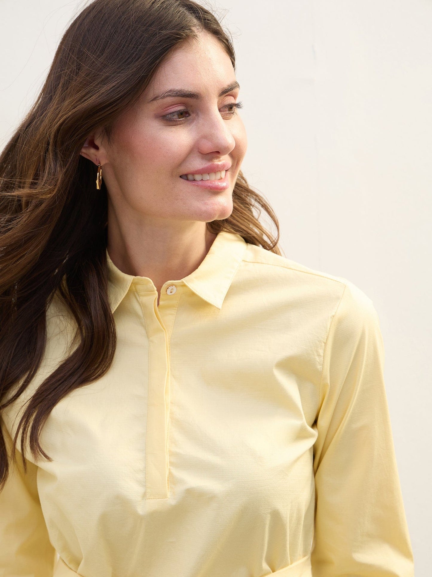 Iconic Women Yellow Solid Collar Top