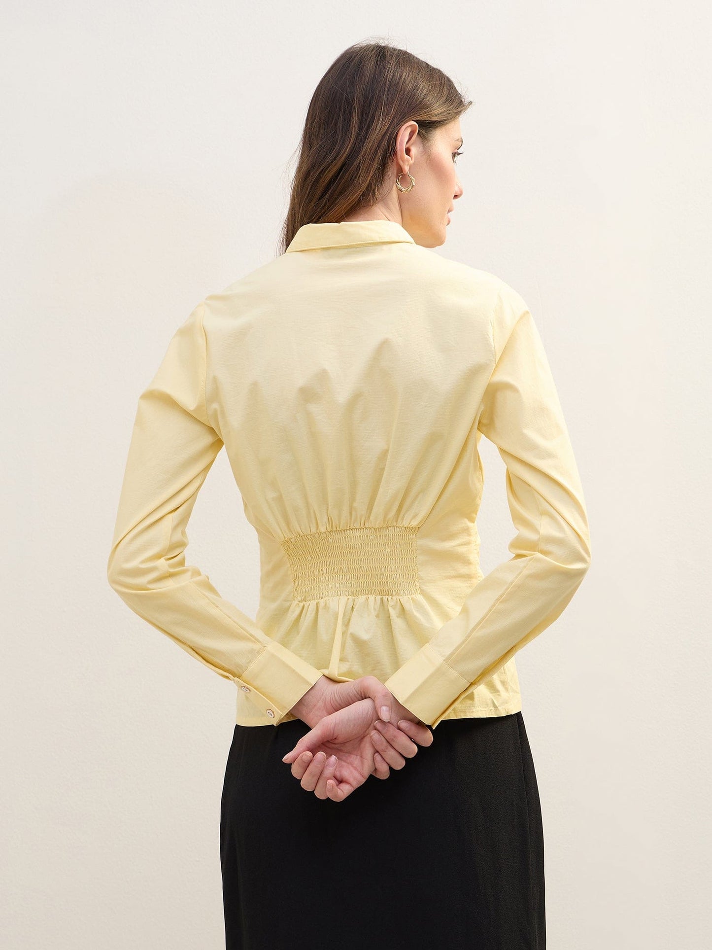 Iconic Women Yellow Solid Collar Top