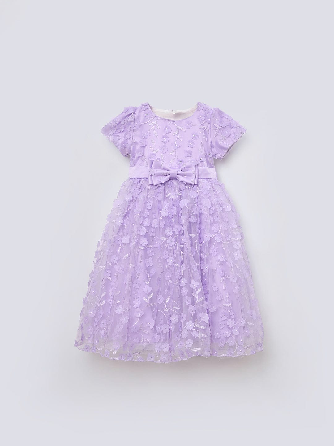 Blue Giraffe Girls Purple Solid Round Neck Dress