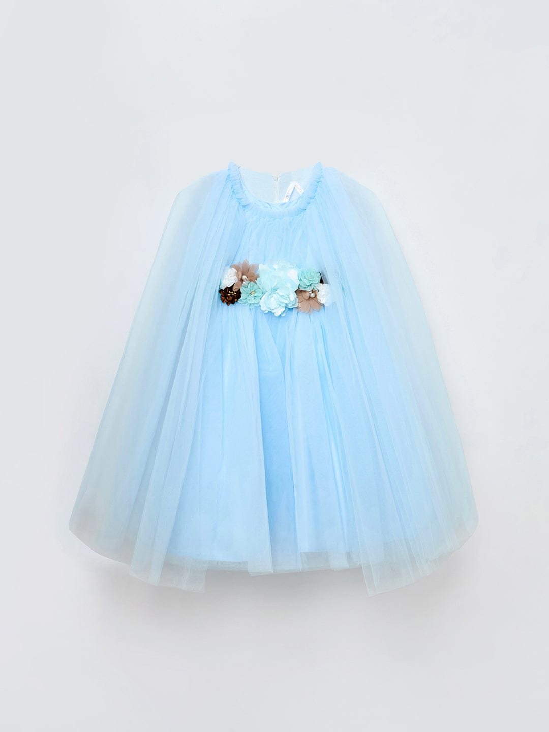 Blue Giraffe Girls Blue Solid Round Neck Dress