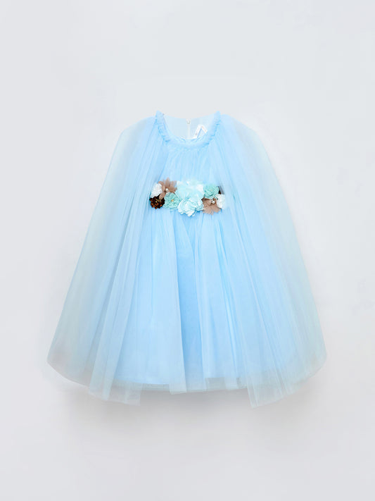 Blue Giraffe Girls Blue Solid Round Neck Dress