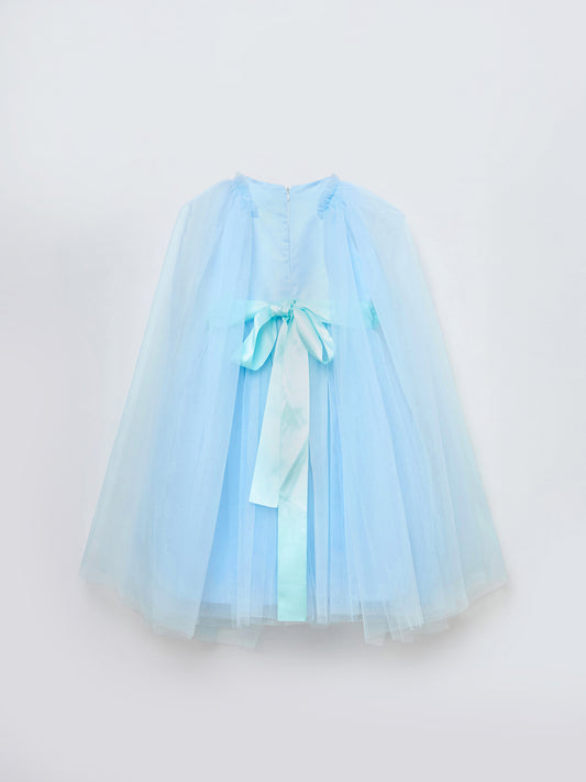 Blue Giraffe Girls Blue Solid Round Neck Dress