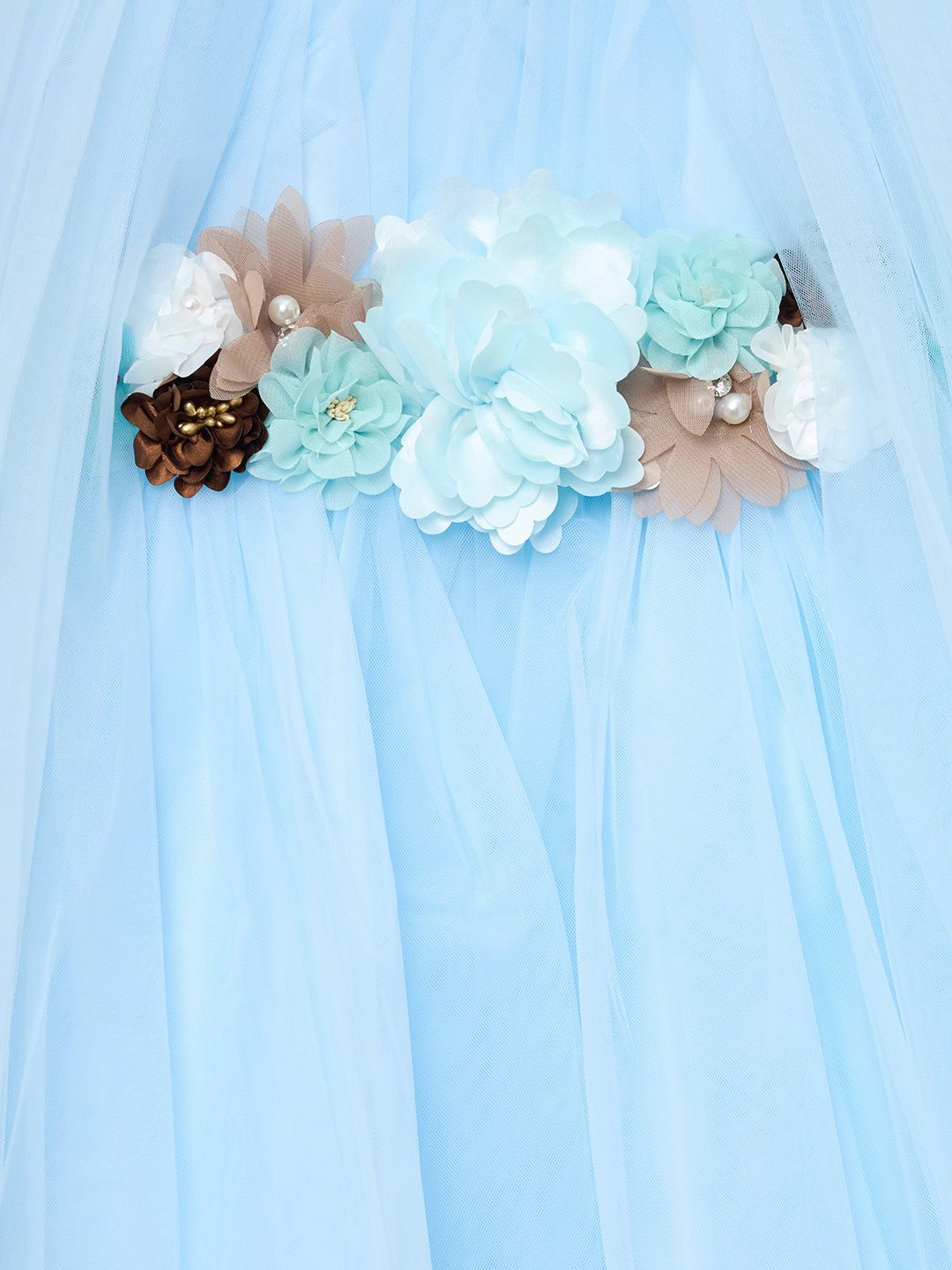 Blue Giraffe Girls Blue Solid Round Neck Dress