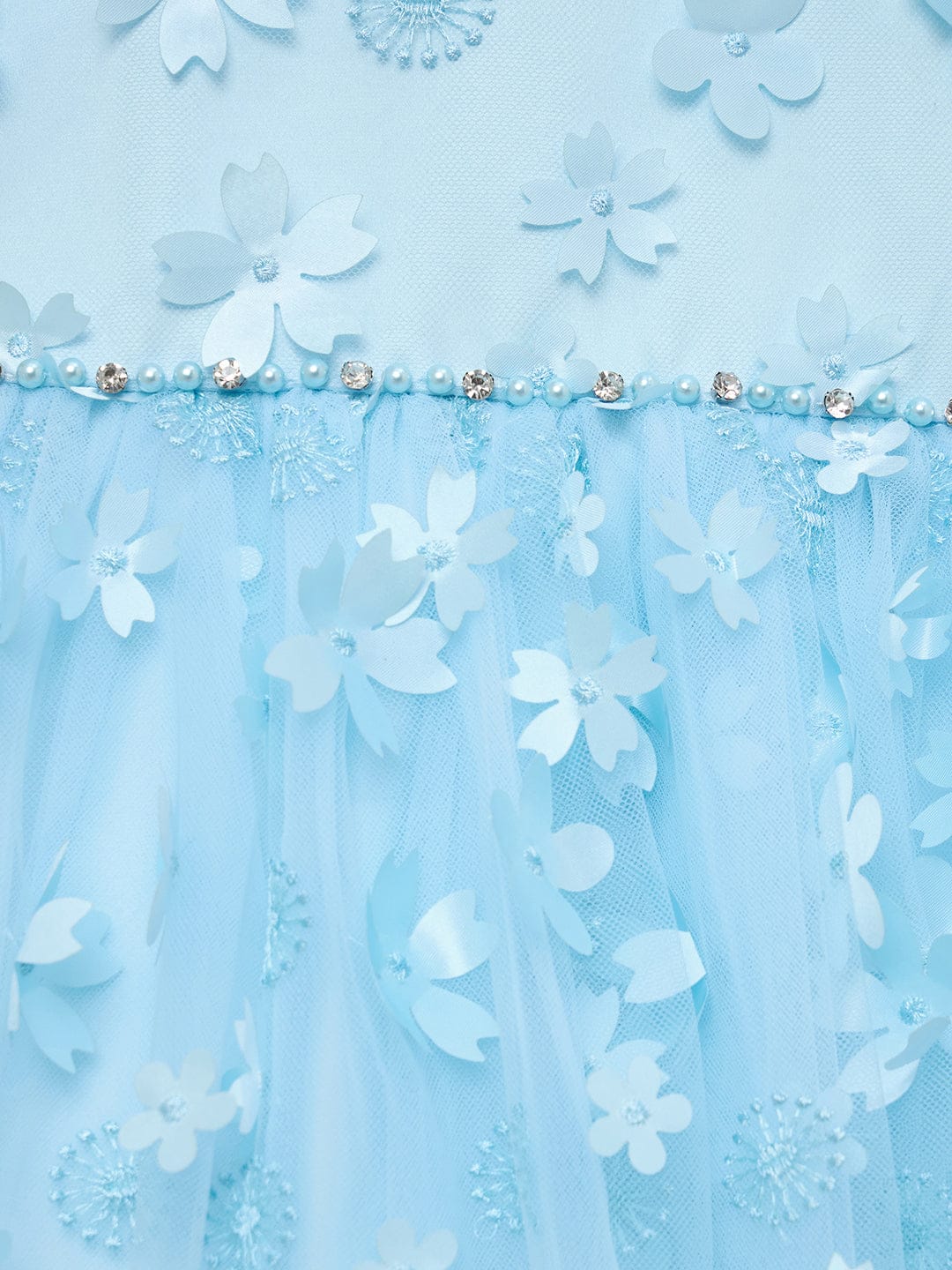 Blue Giraffe Girls Blue Solid Round Neck Dress