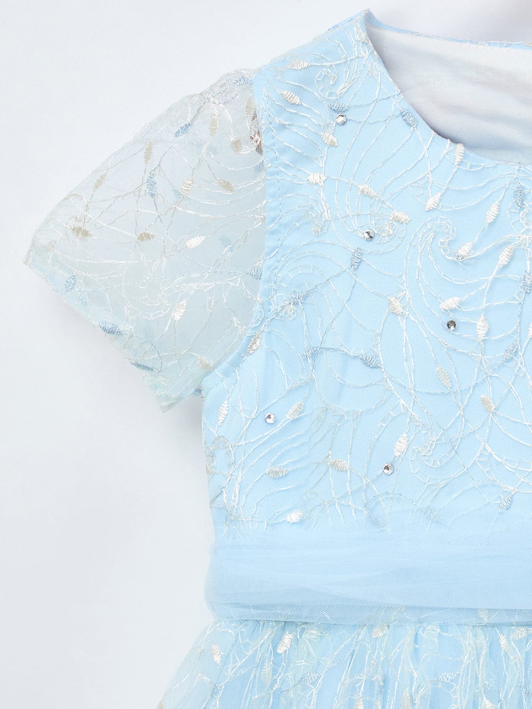 Blue Giraffe Girls Blue Solid Round Neck Dress