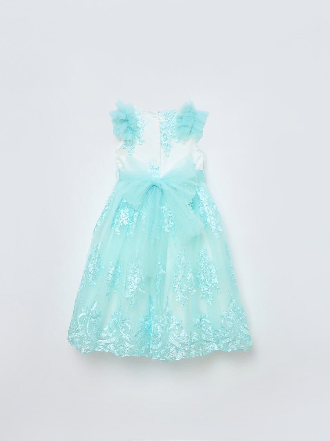 Blue Giraffe Girls Blue Solid Round Neck Dress