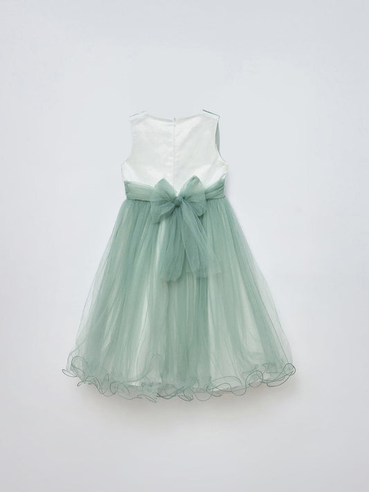 Blue Giraffe Girls Green Solid U Neck Dress