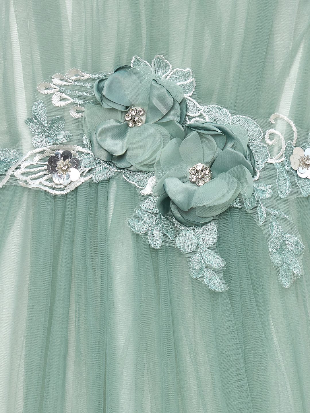 Blue Giraffe Girls Green Solid U Neck Dress