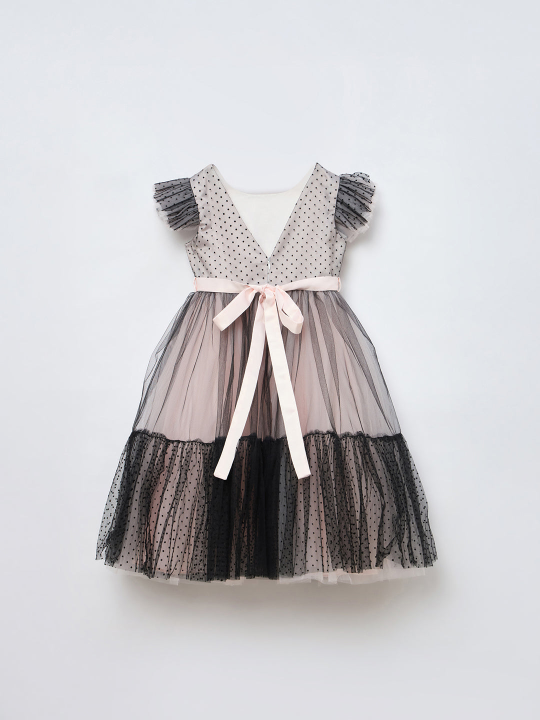 Blue Giraffe Girls Black Solid U Neck Dress