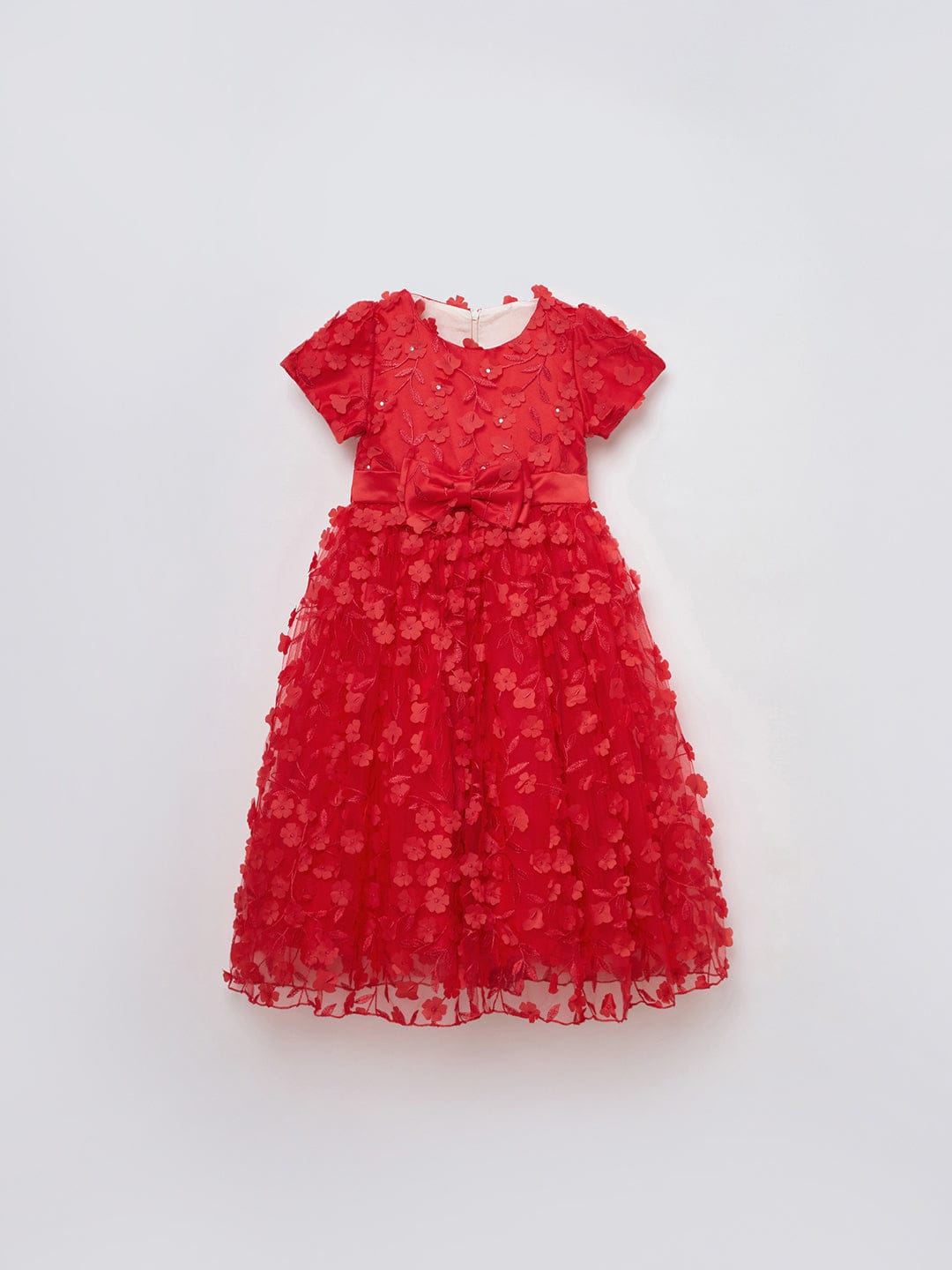 Blue Giraffe Girls Red Solid U Neck Dress