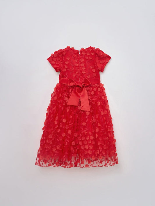 Blue Giraffe Girls Red Solid U Neck Dress