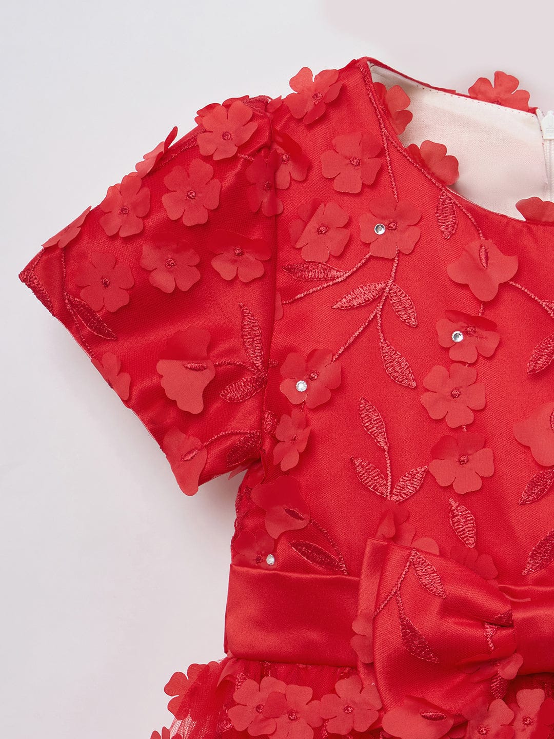 Blue Giraffe Girls Red Solid U Neck Dress