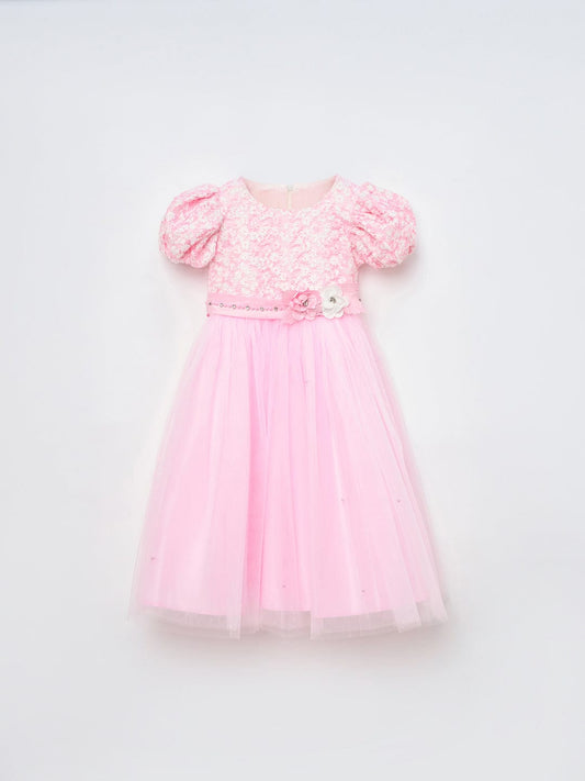 Blue Giraffe Girls Pink Solid U Neck Dress