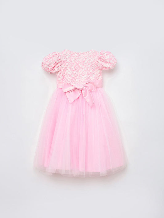 Blue Giraffe Girls Pink Solid U Neck Dress