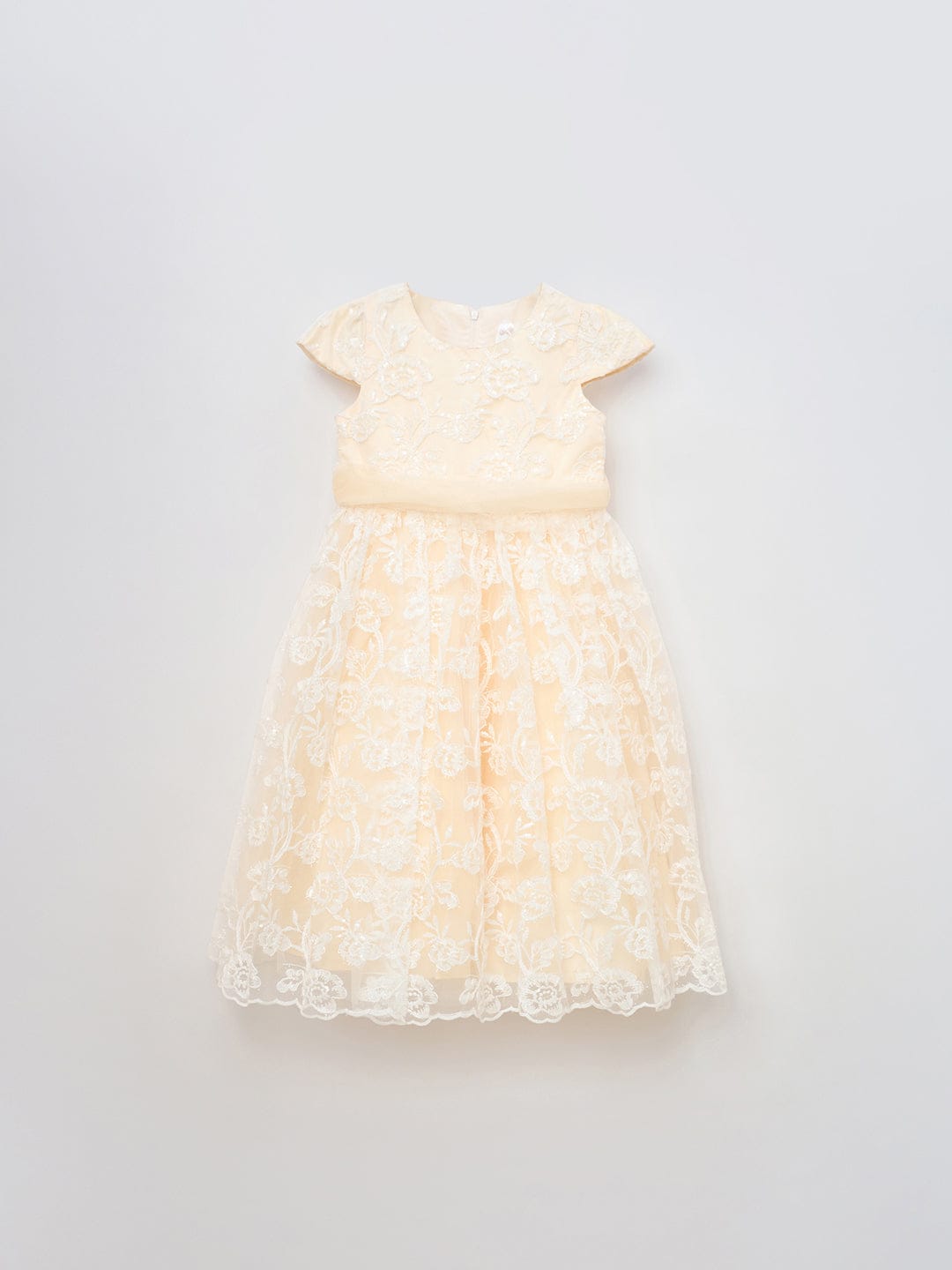 Blue Giraffe Girls Cream Solid U Neck Dress