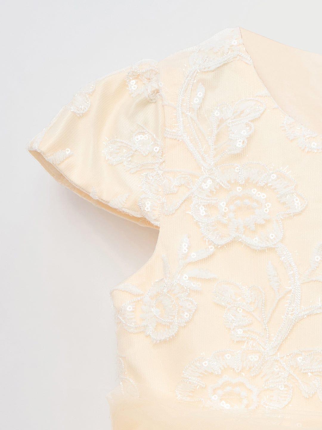 Blue Giraffe Girls Cream Solid U Neck Dress