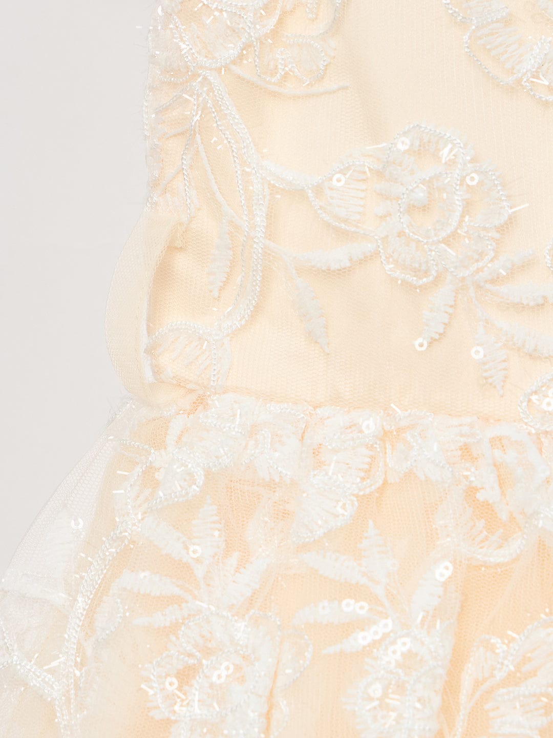 Blue Giraffe Girls Cream Solid U Neck Dress