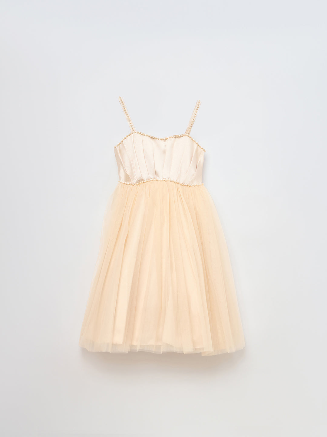 Blue Giraffe Girls Cream Solid Off Shoulder Dress