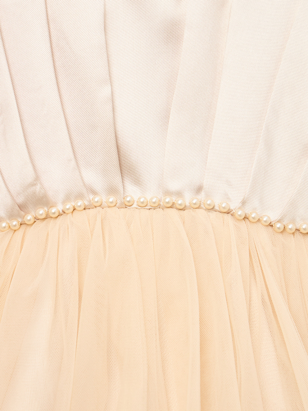 Blue Giraffe Girls Cream Solid Off Shoulder Dress