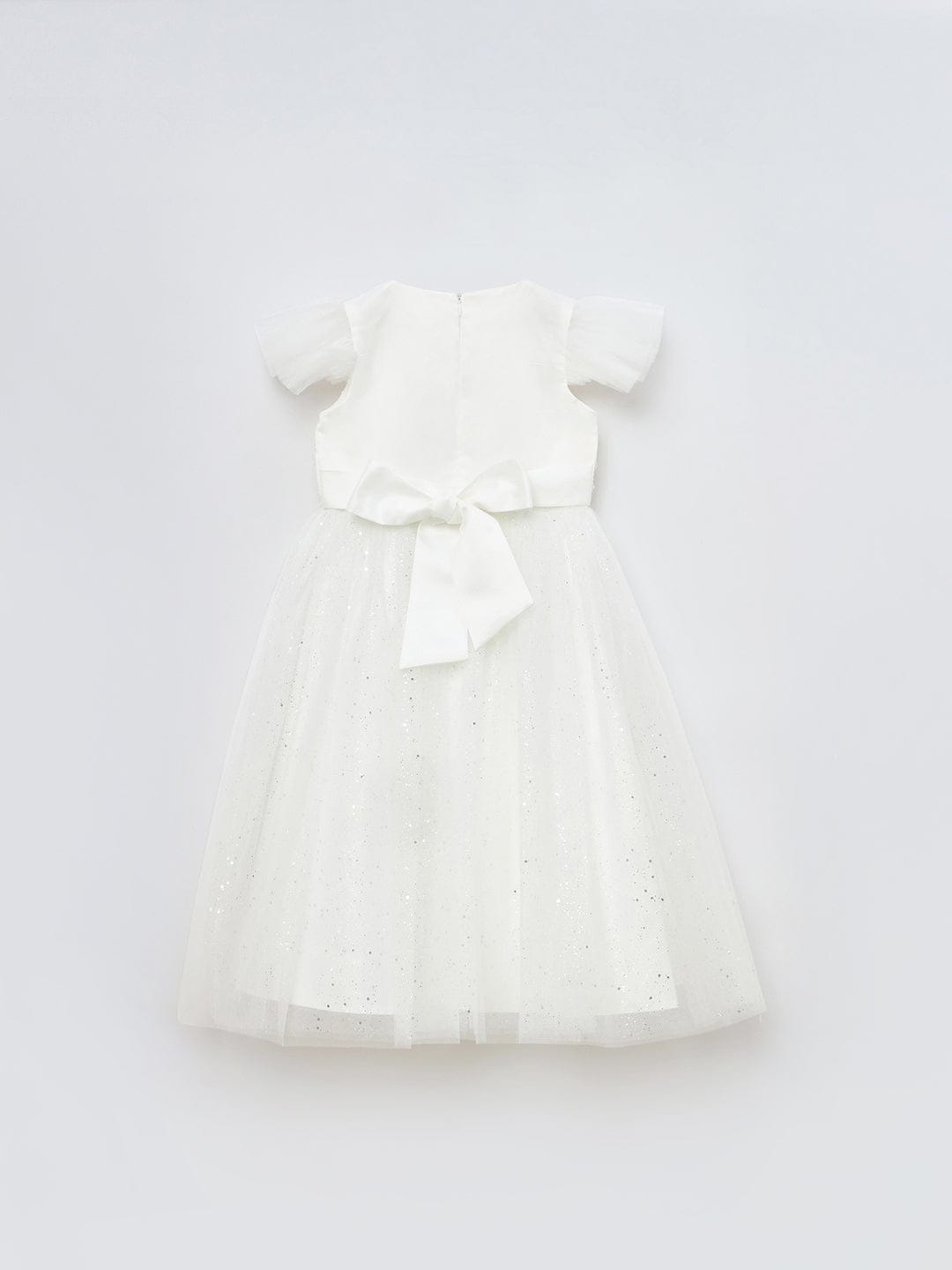 Blue Giraffe Girls White Solid U Neck Dress