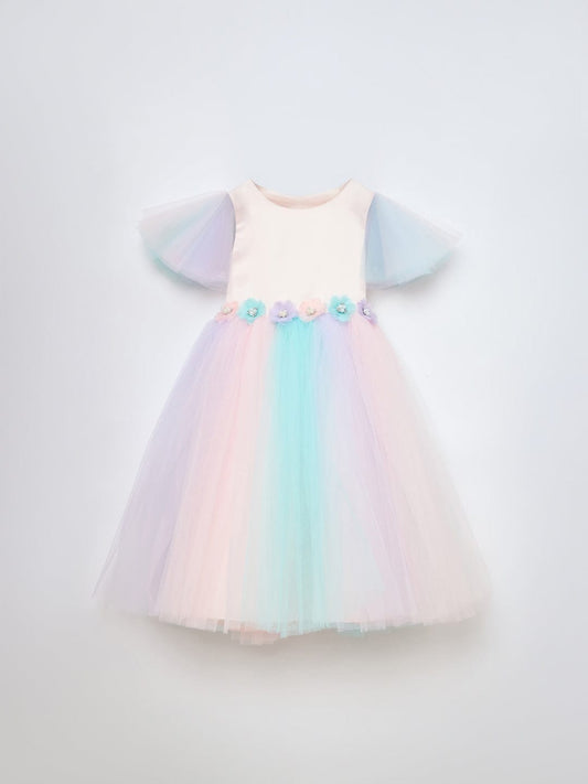 Blue Giraffe Girls Multicolor Solid U Neck Dress