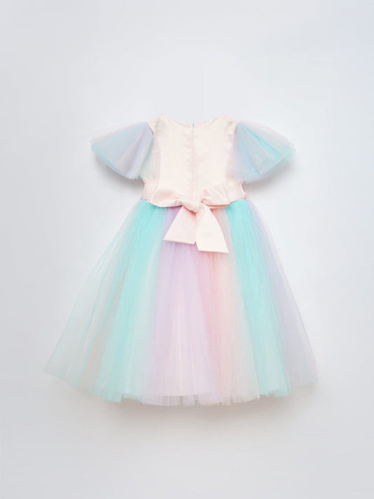 Blue Giraffe Girls Multicolor Solid U Neck Dress