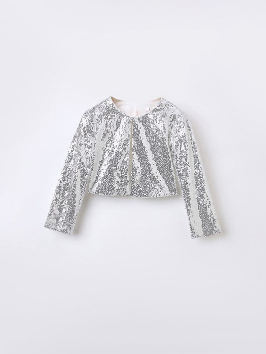 Blue Giraffe Girls Silver Solid U Neck Top