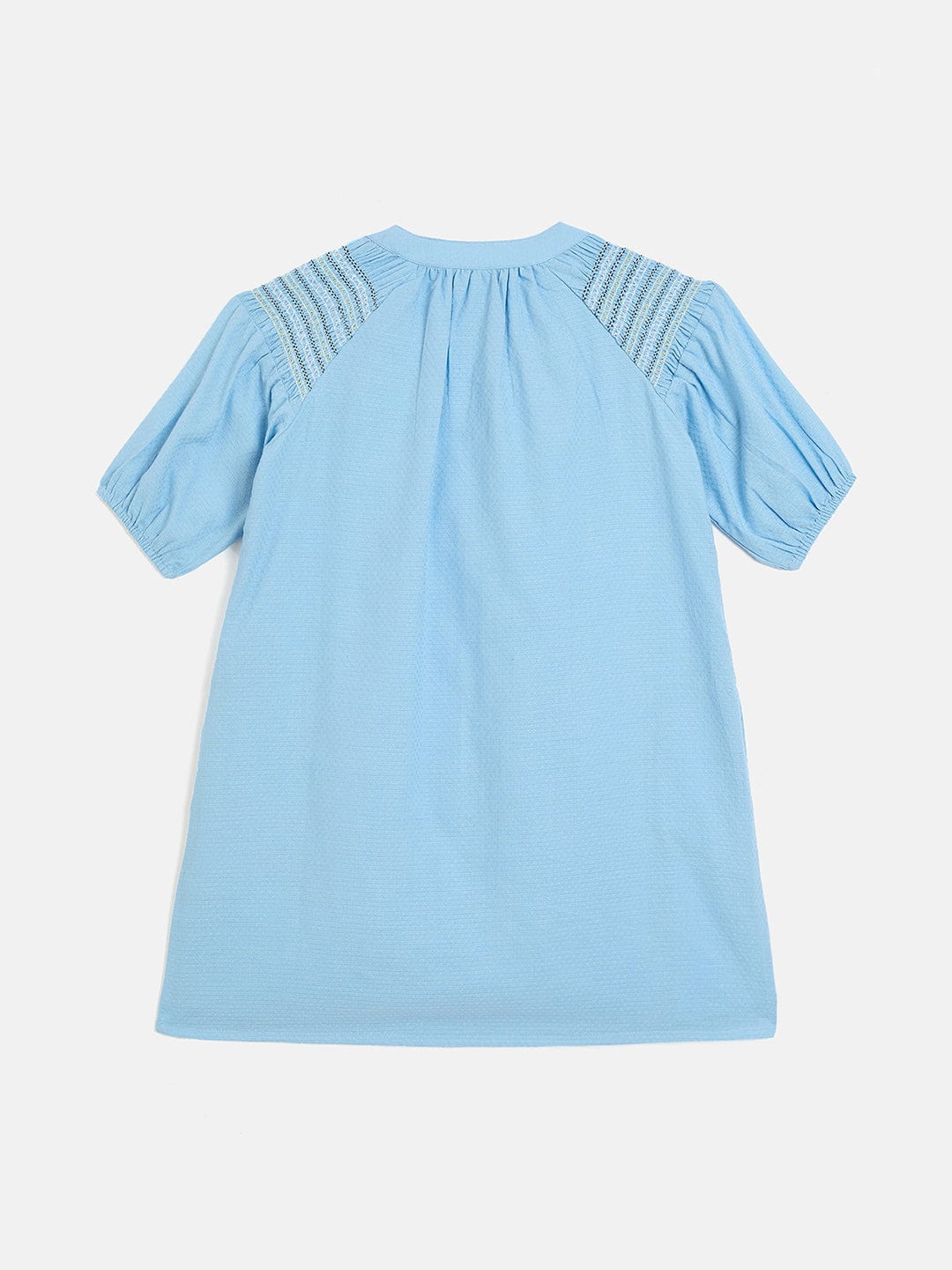 Blue Giraffe Girls Blue Solid Band Collar Dress