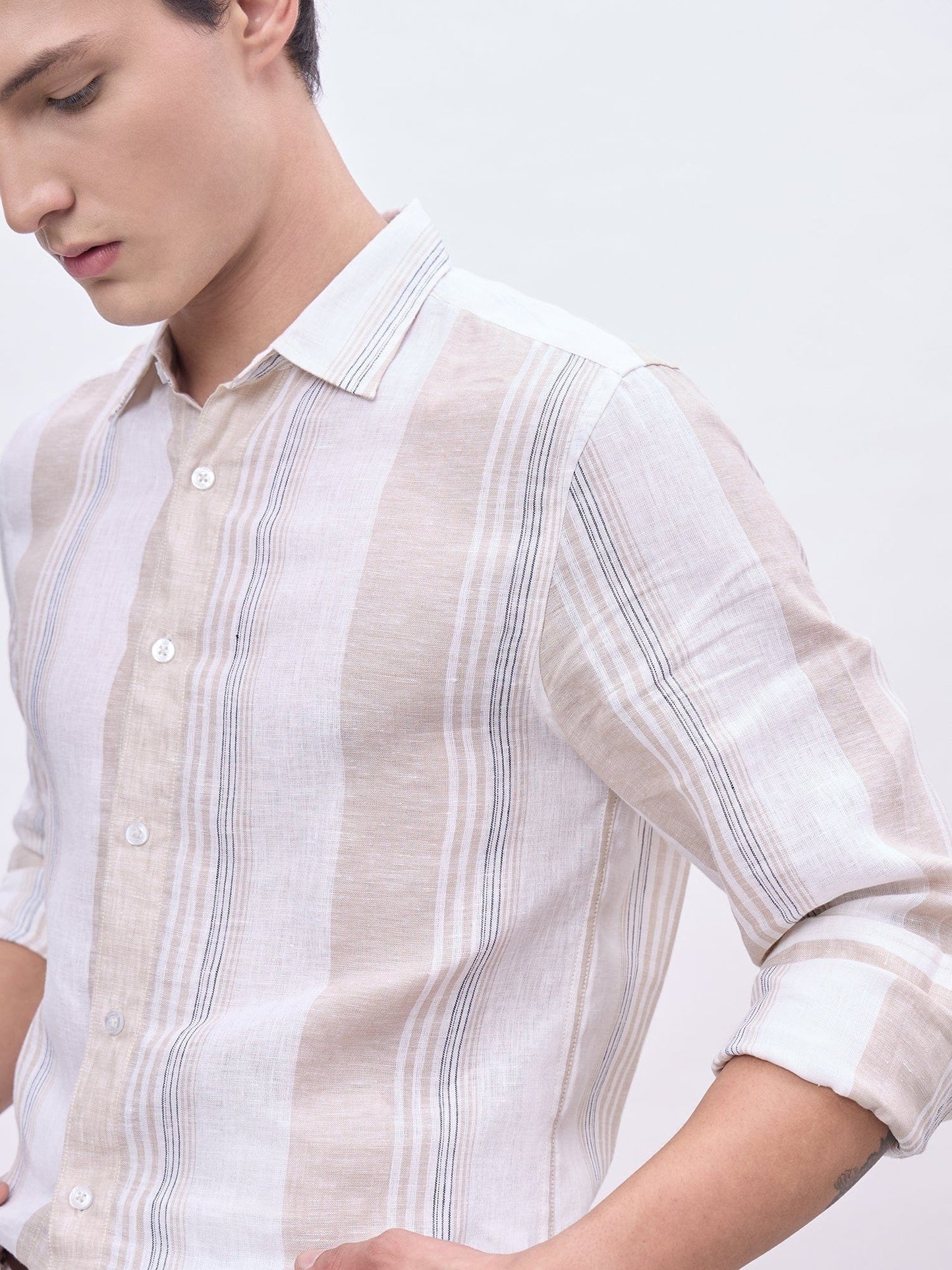 Iconic Men Beige Striped Collar Shirt