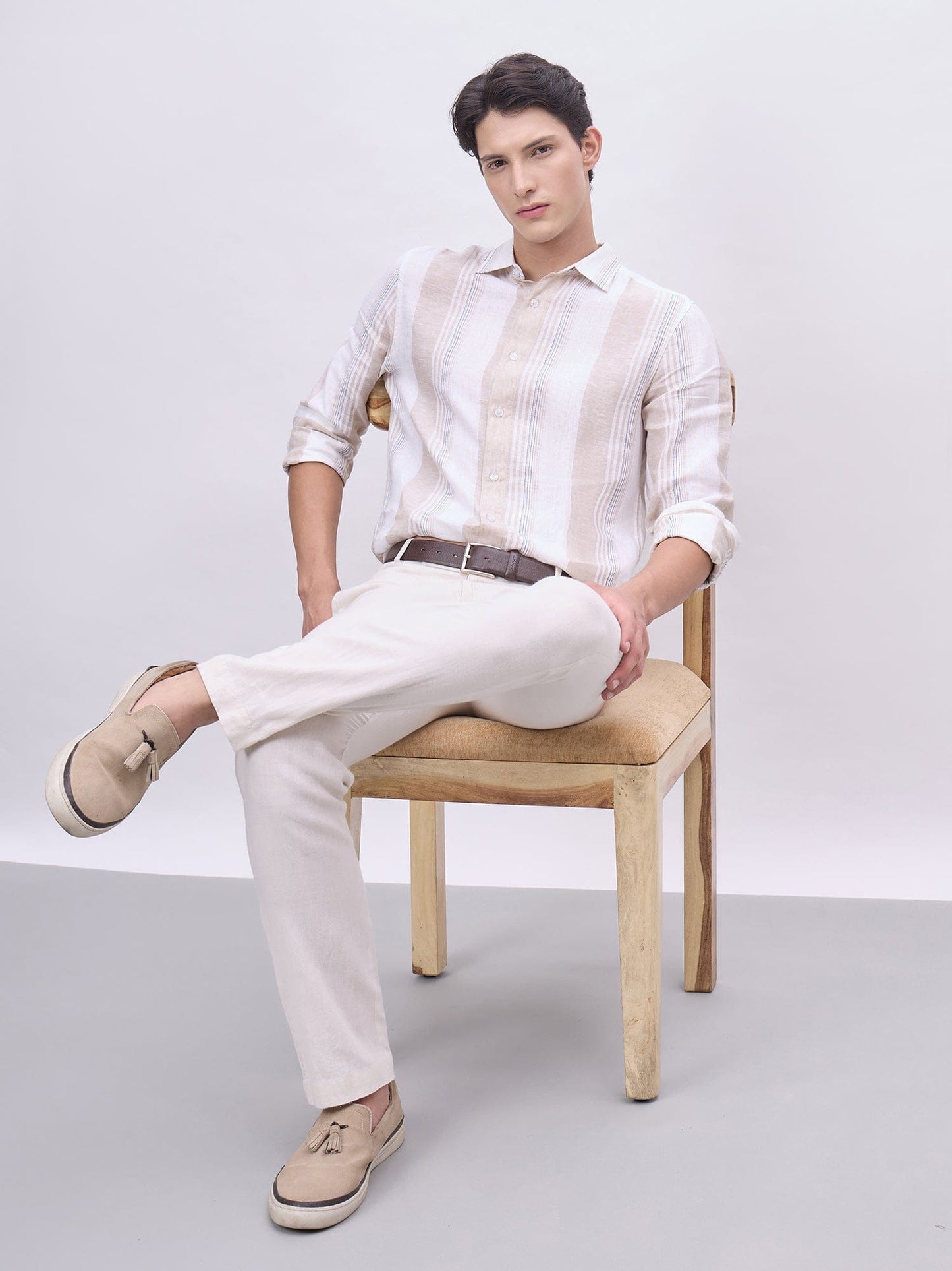 Iconic Men Beige Striped Collar Shirt