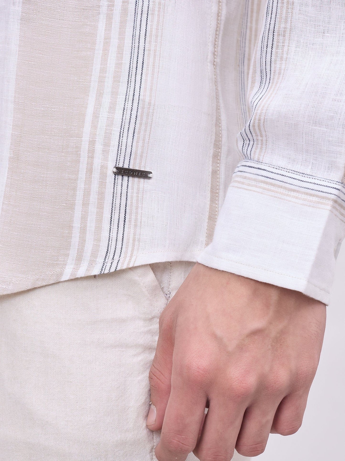 Iconic Men Beige Striped Collar Shirt