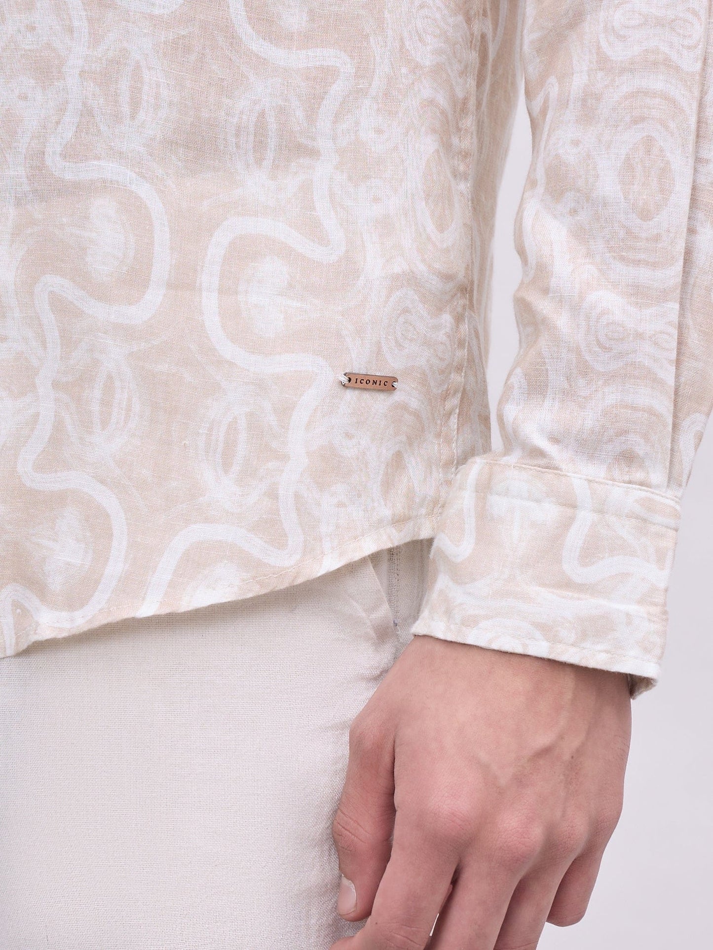 Iconic Men Beige Printed Collar Shirt