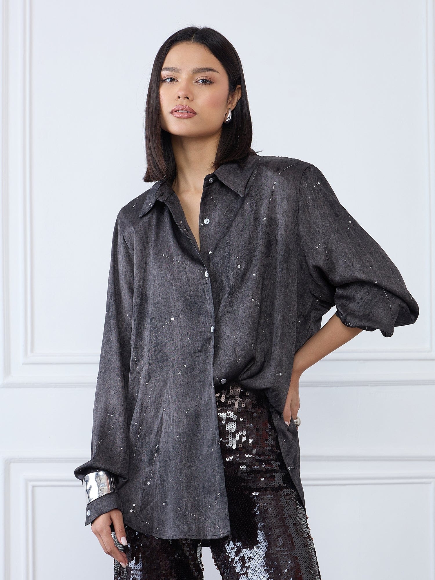 Iconic Women Black Collar Shirt