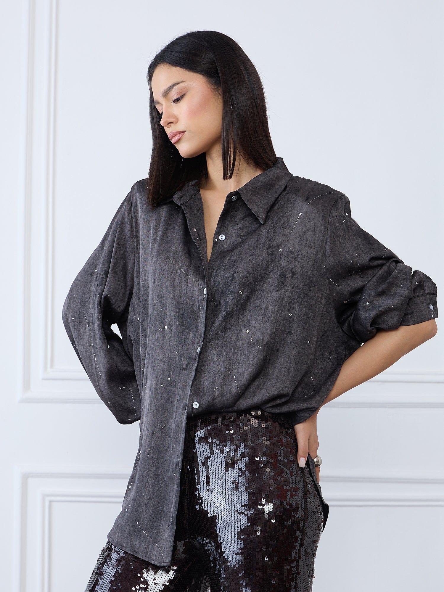 Iconic Women Black Collar Shirt