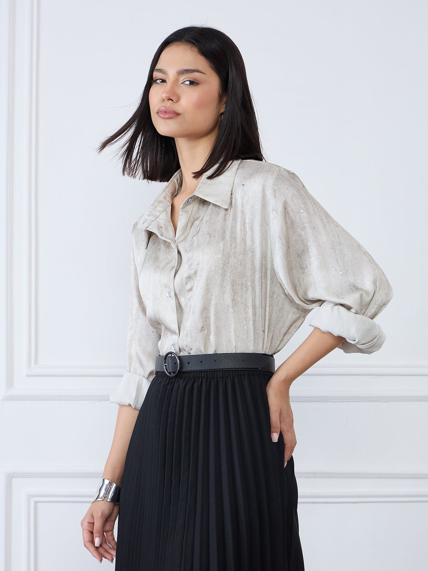 Iconic Women Grey Collar Shirt
