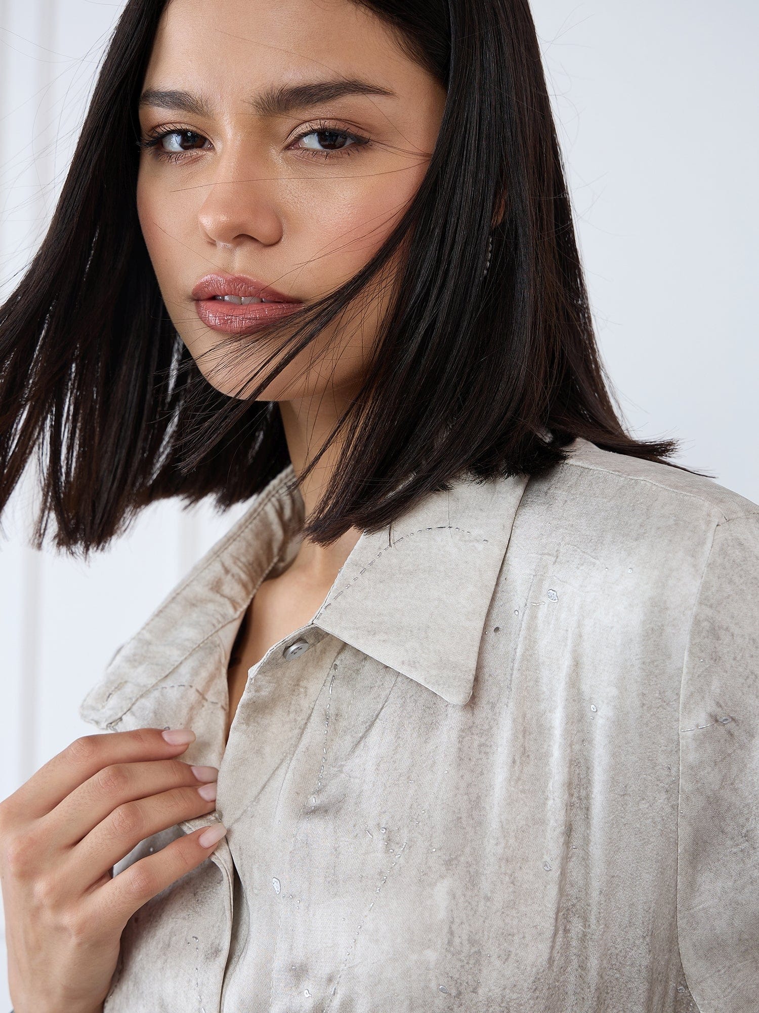 Iconic Women Grey Collar Shirt