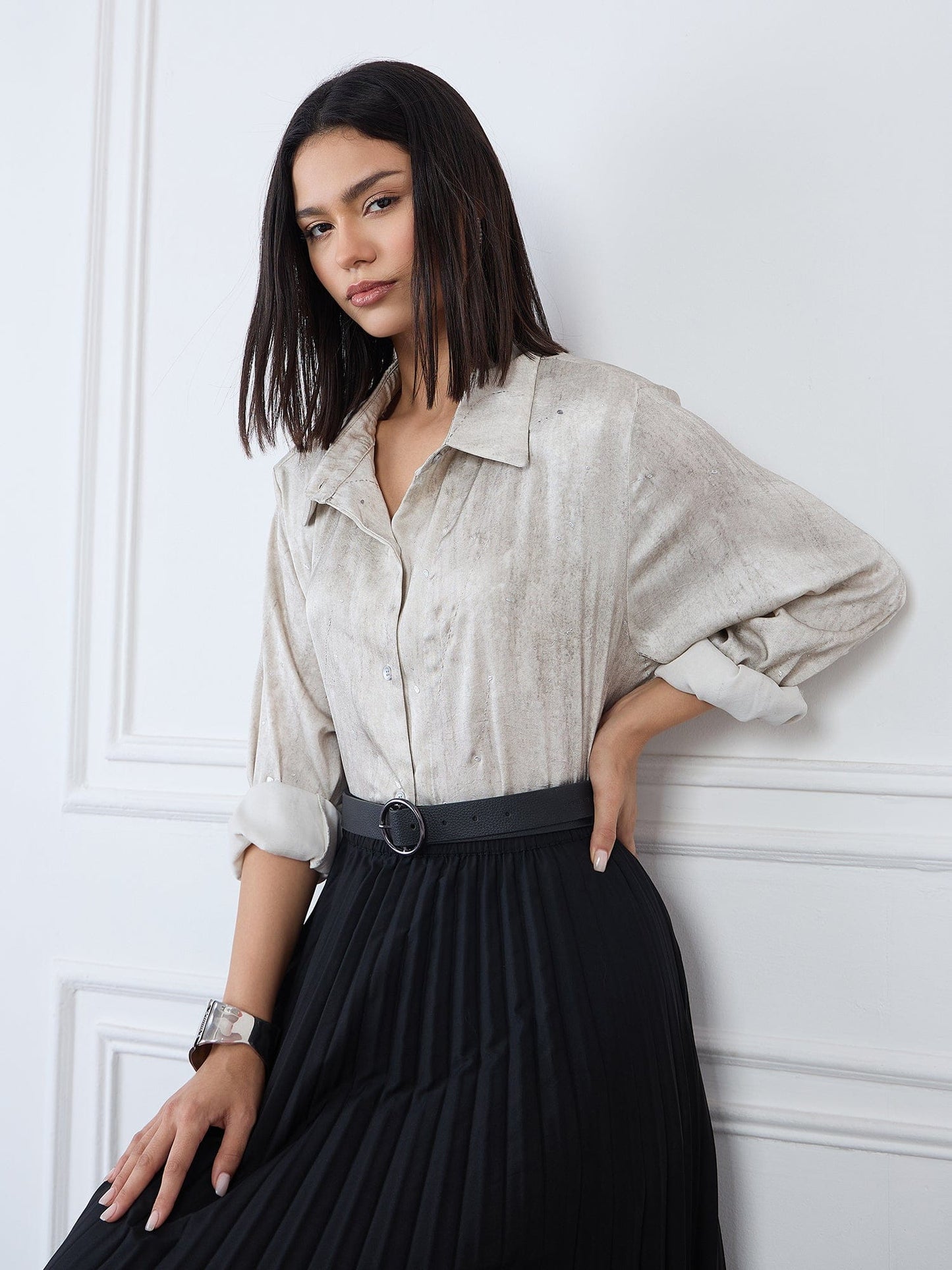 Iconic Women Grey Collar Shirt