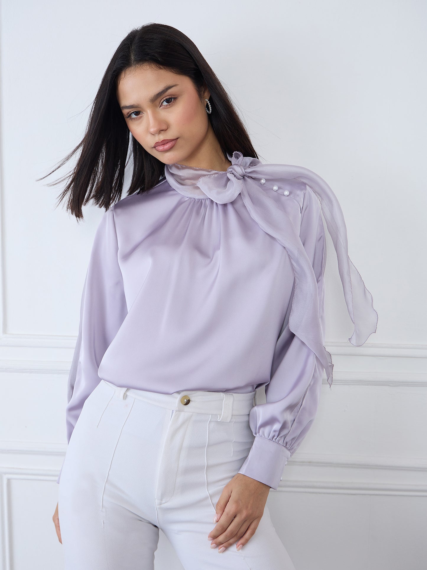 Iconic Women Purple Solid Round Neck Top