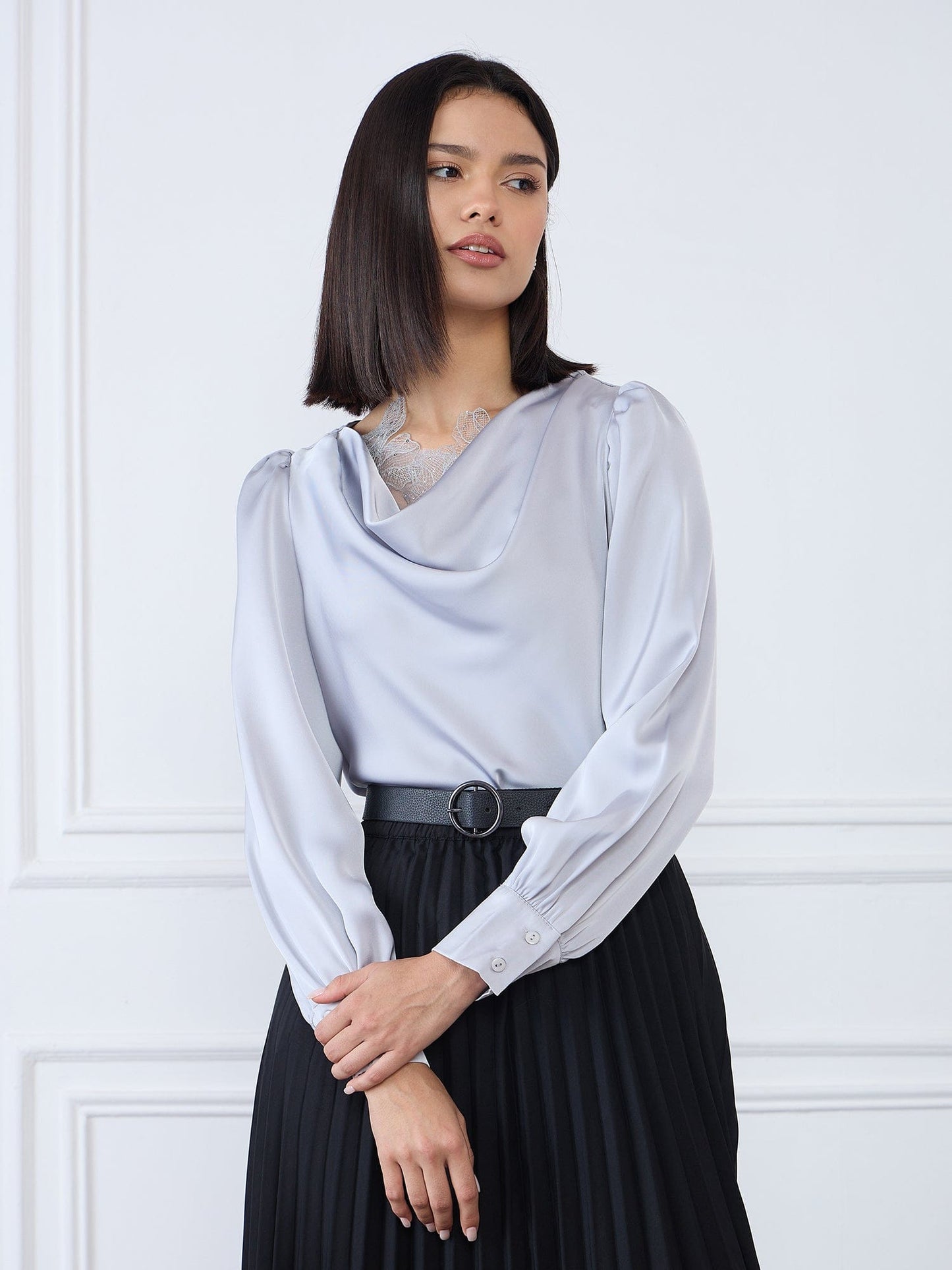 Iconic Women Grey Solid Cowl Neck Top