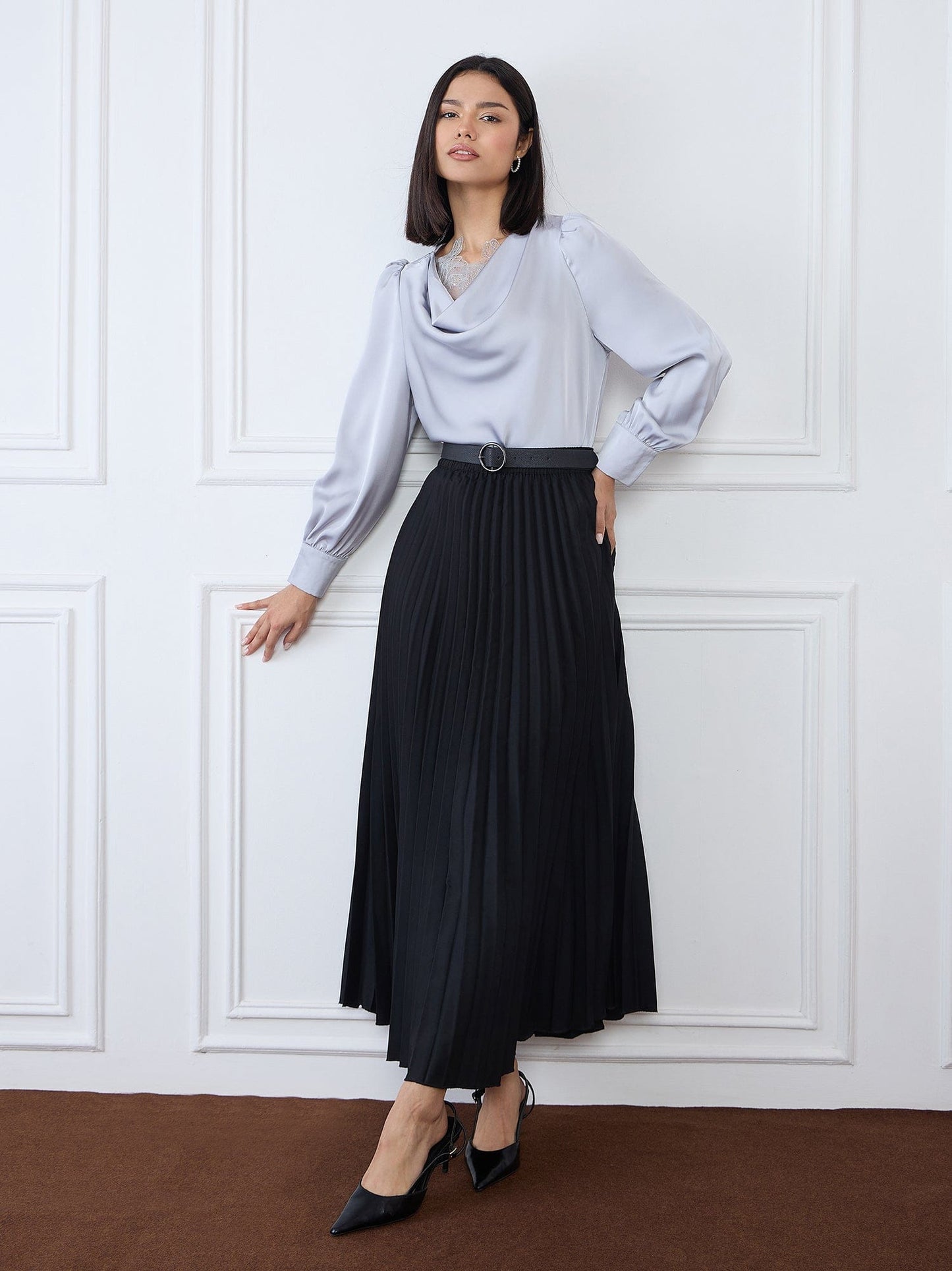 Iconic Women Grey Solid Cowl Neck Top