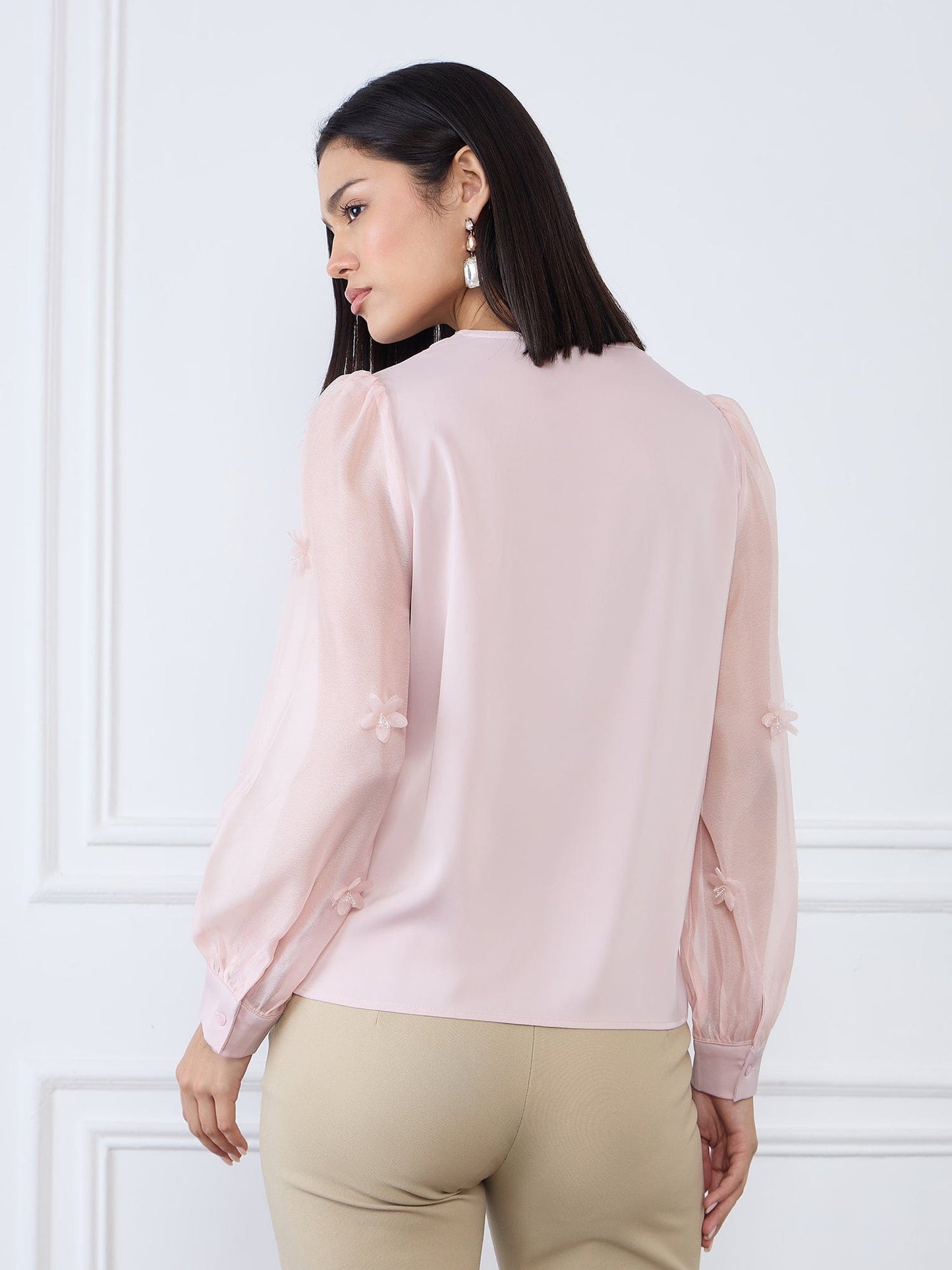 Iconic Women Pink Solid V Neck Top